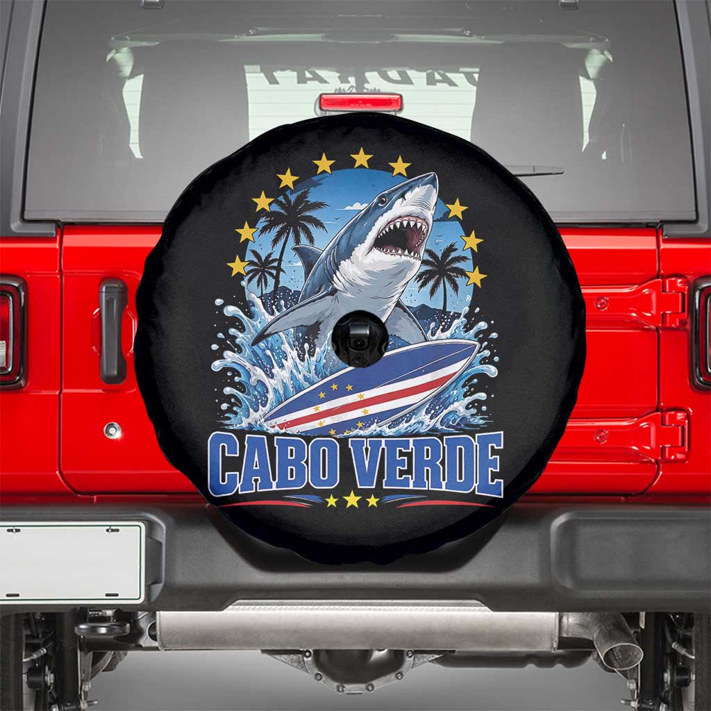 Cabo Verde Surfing Blue Shark Surfboard Spare Tire Cover Cape Verde Flag Tropical Ocean Wave
