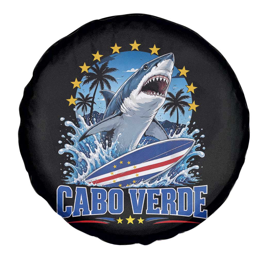 Cabo Verde Surfing Blue Shark Surfboard Spare Tire Cover Cape Verde Flag Tropical Ocean Wave