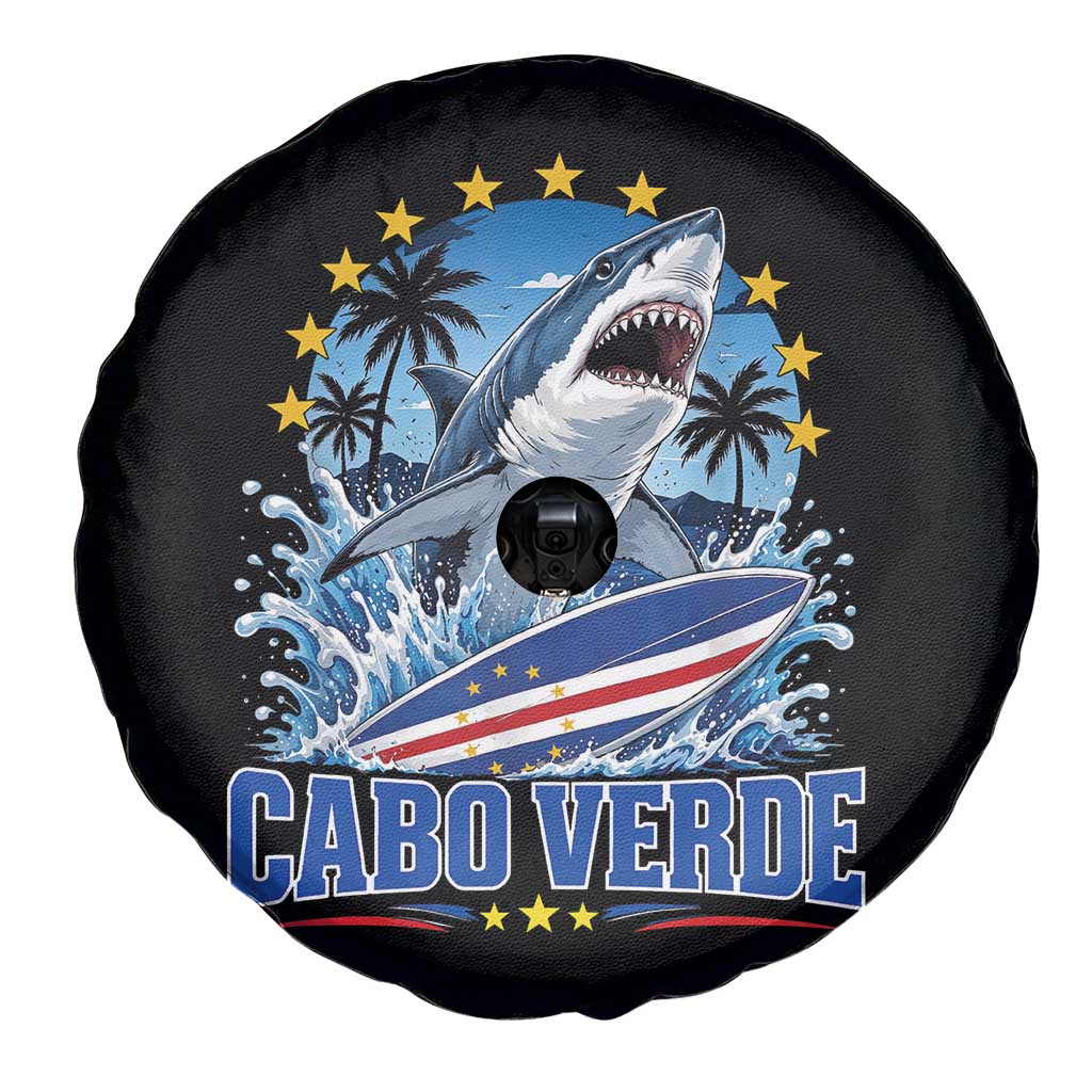 Cabo Verde Surfing Blue Shark Surfboard Spare Tire Cover Cape Verde Flag Tropical Ocean Wave