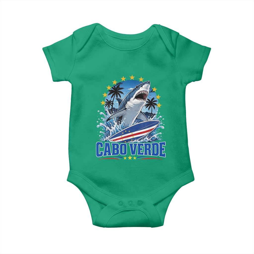 Cabo Verde Surfing Blue Shark Surfboard Baby Onesie Cape Verde Flag Tropical Ocean Wave