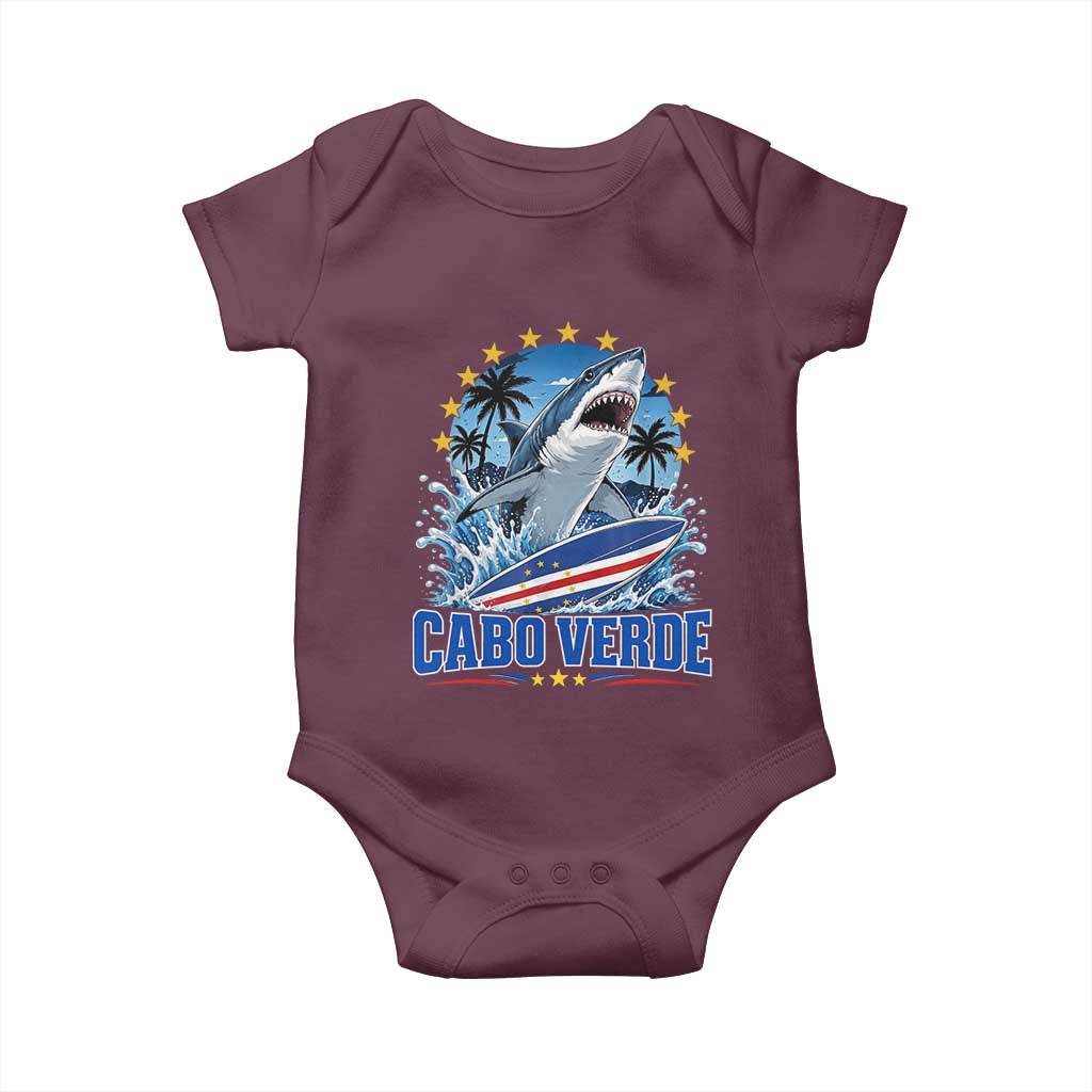 Cabo Verde Surfing Blue Shark Surfboard Baby Onesie Cape Verde Flag Tropical Ocean Wave