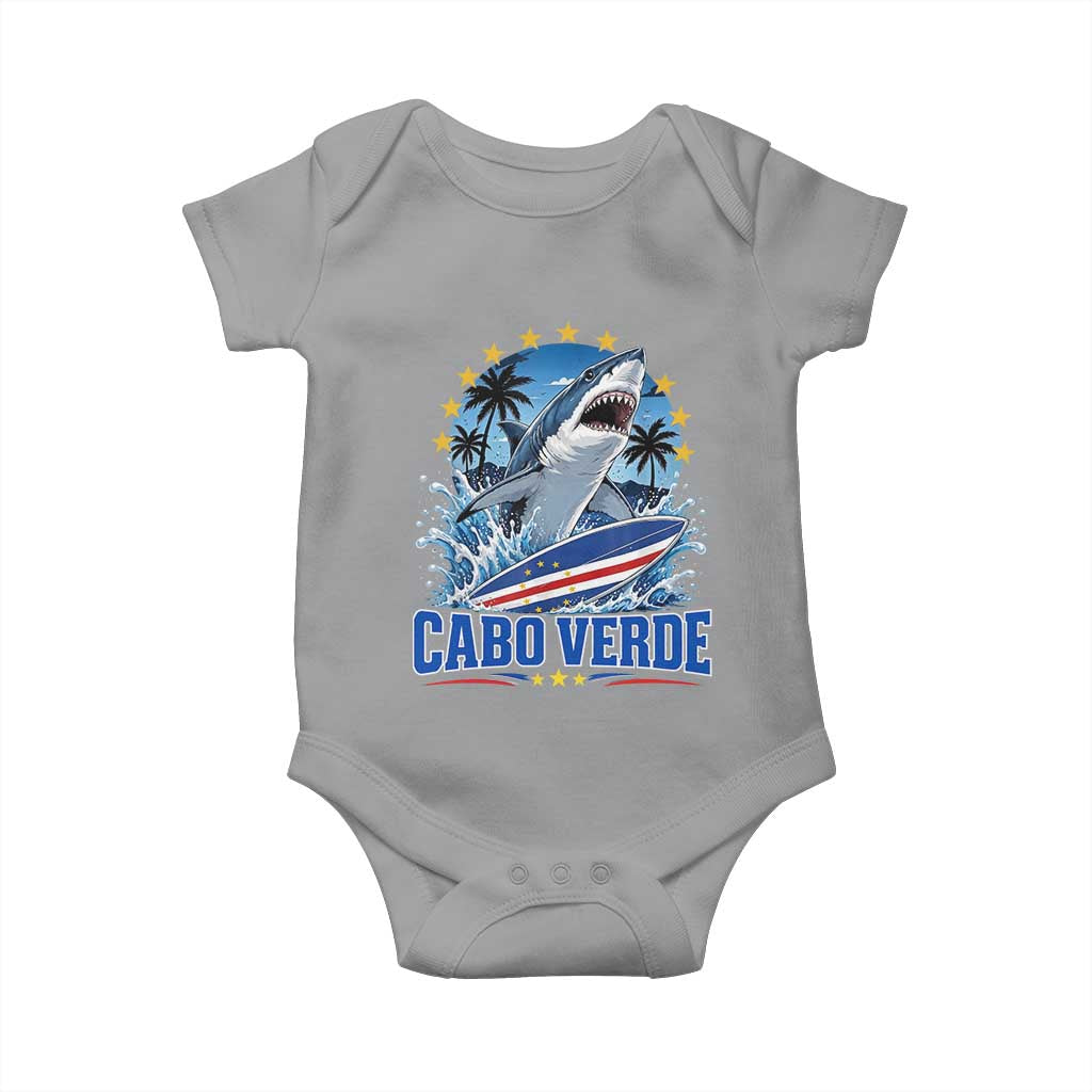 Cabo Verde Surfing Blue Shark Surfboard Baby Onesie Cape Verde Flag Tropical Ocean Wave