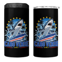 Cabo Verde Surfing Blue Shark Surfboard 4 in 1 Can Cooler Tumbler Cape Verde Flag Tropical Ocean Wave