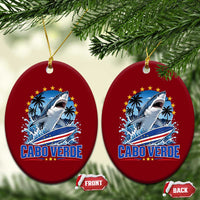 Cabo Verde Surfing Blue Shark Surfboard Ceramic Ornament Cape Verde Flag Tropical Ocean Wave