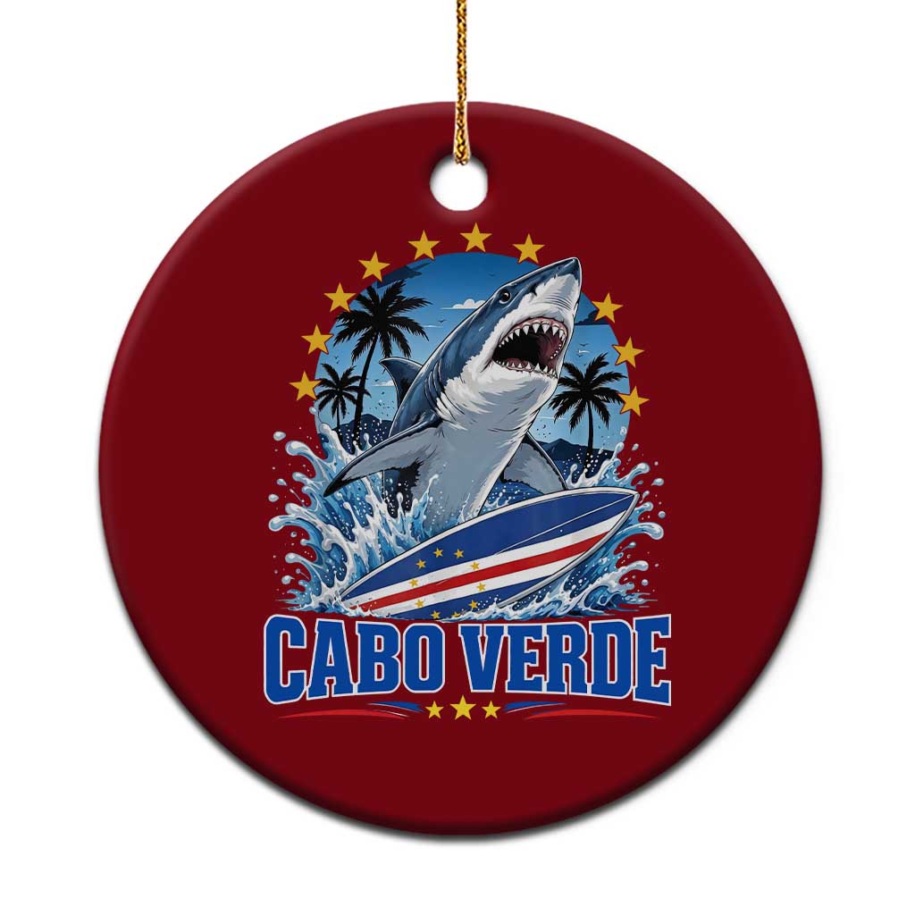Cabo Verde Surfing Blue Shark Surfboard Ceramic Ornament Cape Verde Flag Tropical Ocean Wave