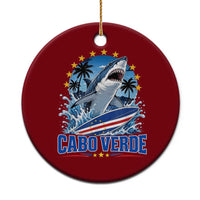 Cabo Verde Surfing Blue Shark Surfboard Ceramic Ornament Cape Verde Flag Tropical Ocean Wave
