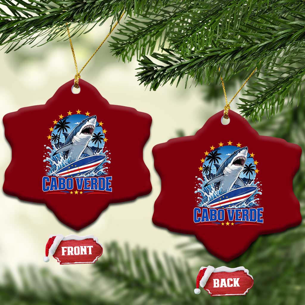 Cabo Verde Surfing Blue Shark Surfboard Ceramic Ornament Cape Verde Flag Tropical Ocean Wave