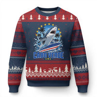 Cabo Verde Surfing Blue Shark Surfboard Ugly Christmas Sweater Cape Verde Flag Tropical Ocean Wave
