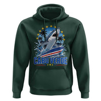 Cabo Verde Surfing Blue Shark Surfboard Hoodie Cape Verde Flag Tropical Ocean Wave