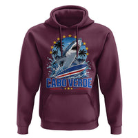 Cabo Verde Surfing Blue Shark Surfboard Hoodie Cape Verde Flag Tropical Ocean Wave