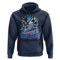 Cabo Verde Surfing Blue Shark Surfboard Hoodie Cape Verde Flag Tropical Ocean Wave
