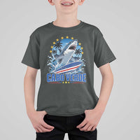 Cabo Verde Surfing Blue Shark Surfboard T Shirt For Kid Cape Verde Flag Tropical Ocean Wave