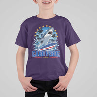 Cabo Verde Surfing Blue Shark Surfboard T Shirt For Kid Cape Verde Flag Tropical Ocean Wave