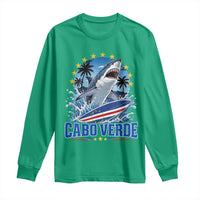Cabo Verde Surfing Blue Shark Surfboard Long Sleeve Shirt Cape Verde Flag Tropical Ocean Wave