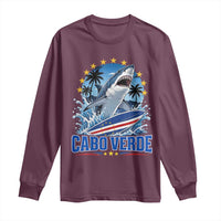 Cabo Verde Surfing Blue Shark Surfboard Long Sleeve Shirt Cape Verde Flag Tropical Ocean Wave