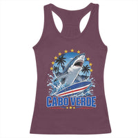 Cabo Verde Surfing Blue Shark Surfboard Racerback Tank Top Cape Verde Flag Tropical Ocean Wave