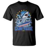 Cabo Verde Surfing Blue Shark Surfboard T Shirt Cape Verde Flag Tropical Ocean Wave