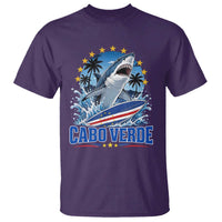 Cabo Verde Surfing Blue Shark Surfboard T Shirt Cape Verde Flag Tropical Ocean Wave