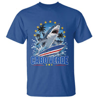 Cabo Verde Surfing Blue Shark Surfboard T Shirt Cape Verde Flag Tropical Ocean Wave