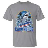 Cabo Verde Surfing Blue Shark Surfboard T Shirt Cape Verde Flag Tropical Ocean Wave
