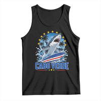 Cabo Verde Surfing Blue Shark Surfboard Tank Top Cape Verde Flag Tropical Ocean Wave