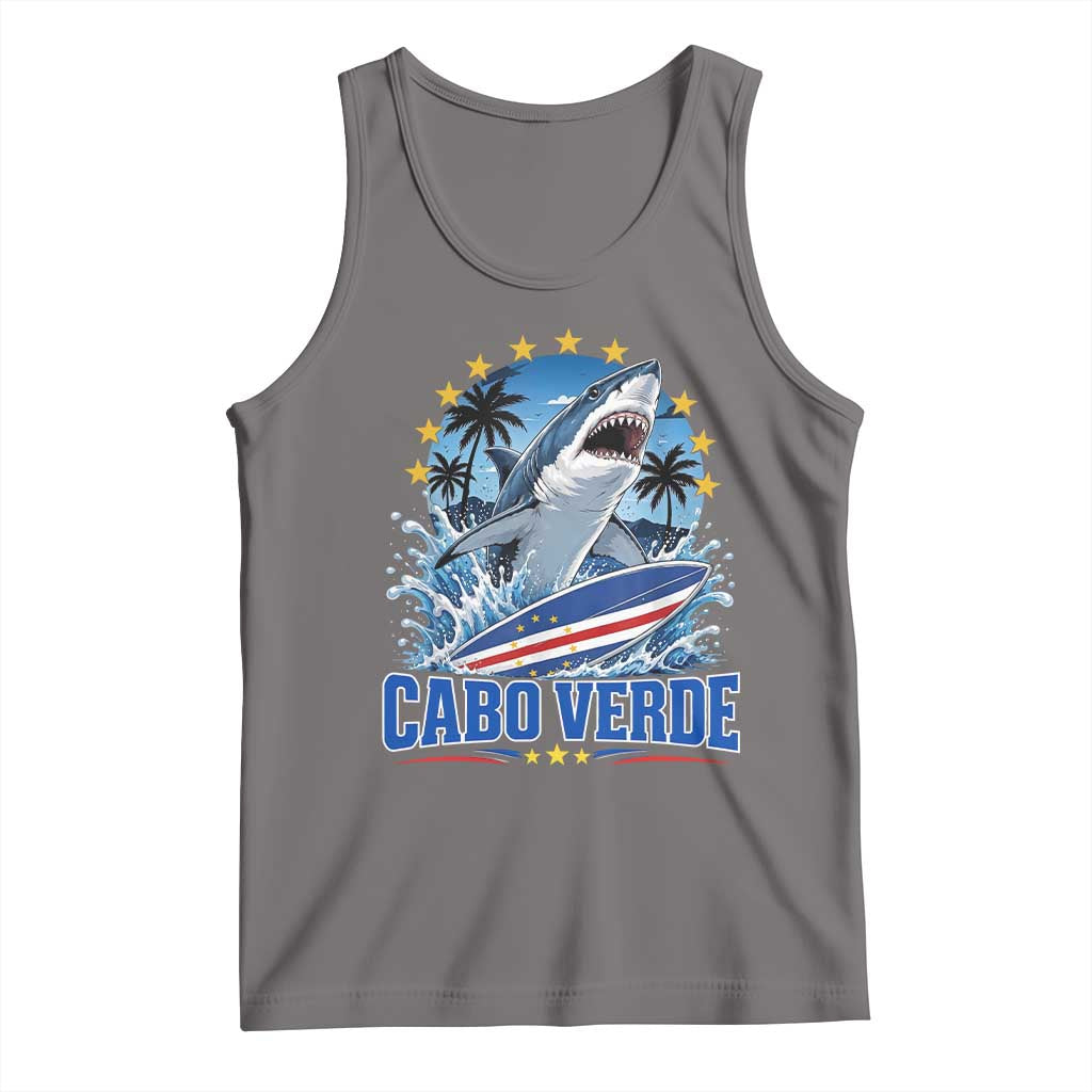 Cabo Verde Surfing Blue Shark Surfboard Tank Top Cape Verde Flag Tropical Ocean Wave