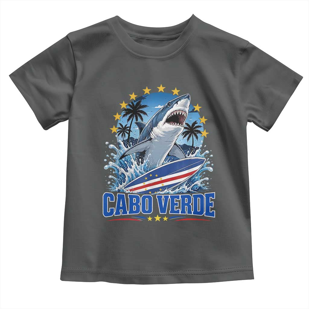 Cabo Verde Surfing Blue Shark Surfboard Toddler T Shirt Cape Verde Flag Tropical Ocean Wave
