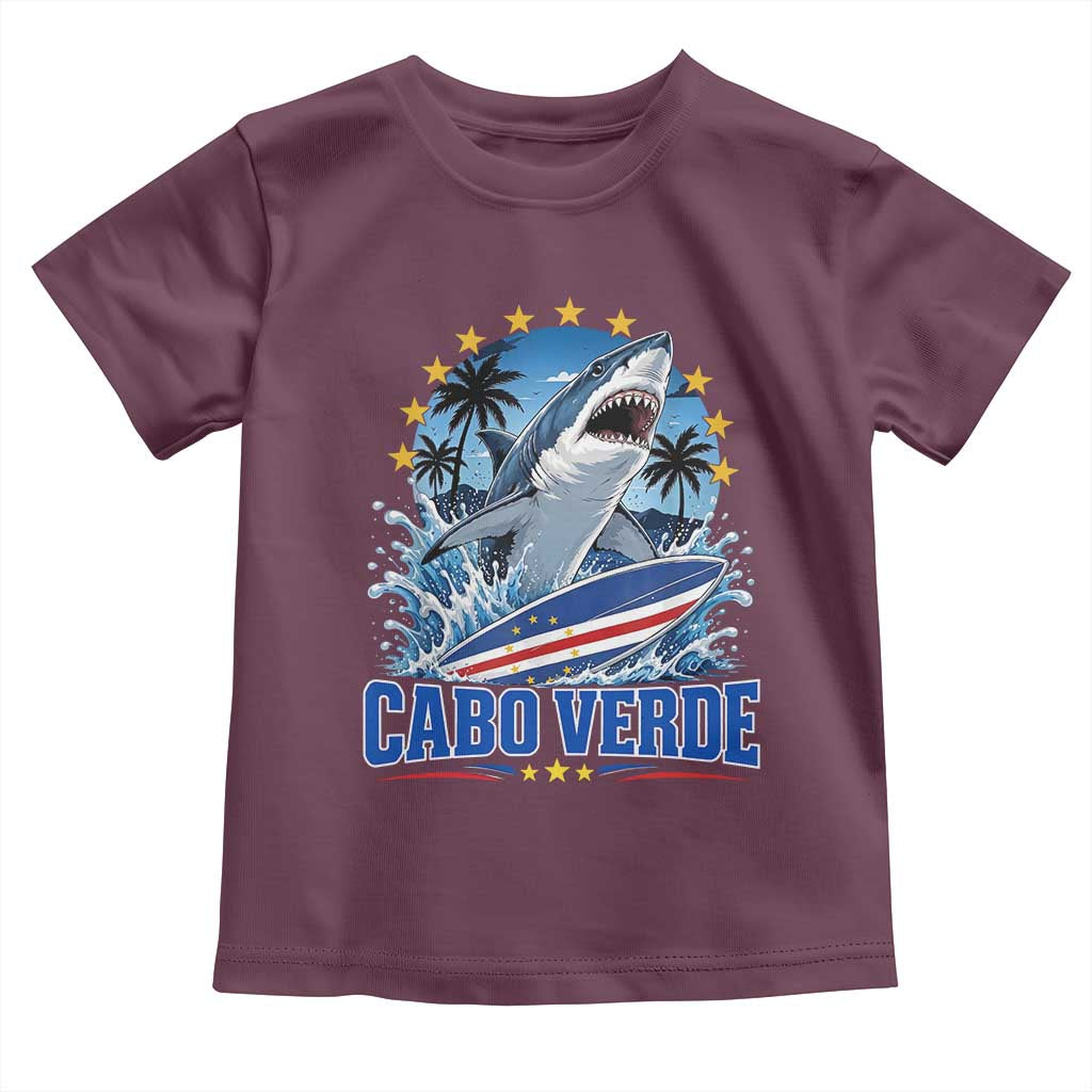 Cabo Verde Surfing Blue Shark Surfboard Toddler T Shirt Cape Verde Flag Tropical Ocean Wave