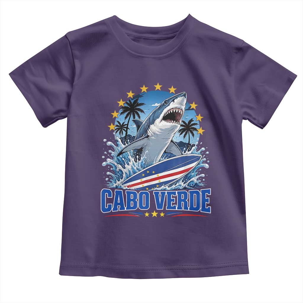 Cabo Verde Surfing Blue Shark Surfboard Toddler T Shirt Cape Verde Flag Tropical Ocean Wave