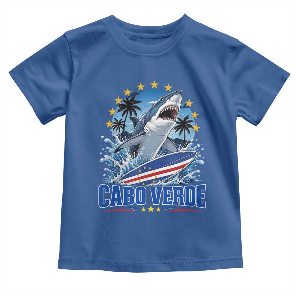 Cabo Verde Surfing Blue Shark Surfboard Toddler T Shirt Cape Verde Flag Tropical Ocean Wave