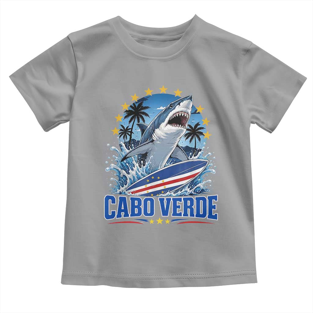 Cabo Verde Surfing Blue Shark Surfboard Toddler T Shirt Cape Verde Flag Tropical Ocean Wave