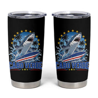 Cabo Verde Surfing Blue Shark Surfboard Tumbler Cup Cape Verde Flag Tropical Ocean Wave