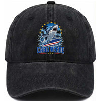 Cabo Verde Surfing Blue Shark Surfboard Washed Cotton Baseball Cap Cape Verde Flag Tropical Ocean Wave