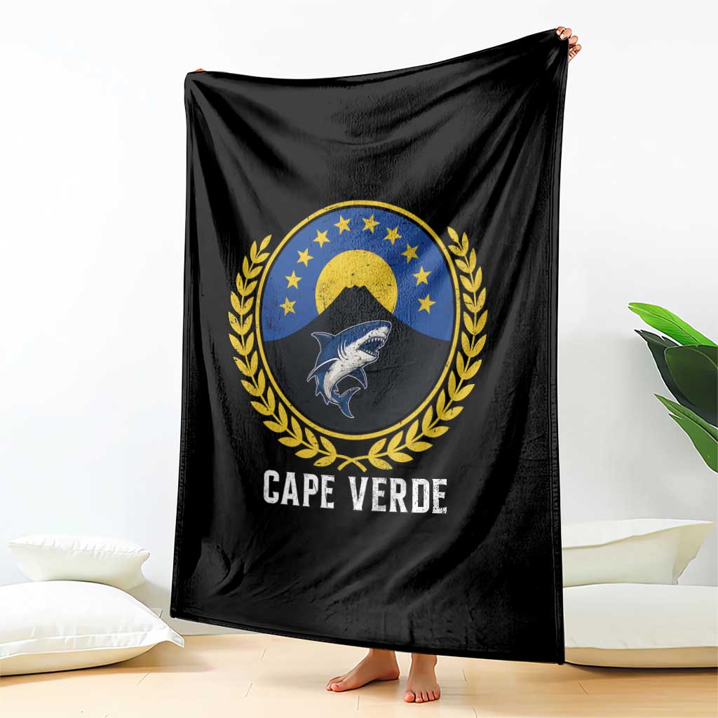 Cape Verde Volcano Blue Sharks Gold Laurel Crest Graphic Throw Blanket Retro Cabo Verde Heritage Pride