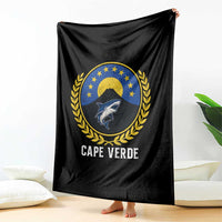 Cape Verde Volcano Blue Sharks Gold Laurel Crest Graphic Throw Blanket Retro Cabo Verde Heritage Pride