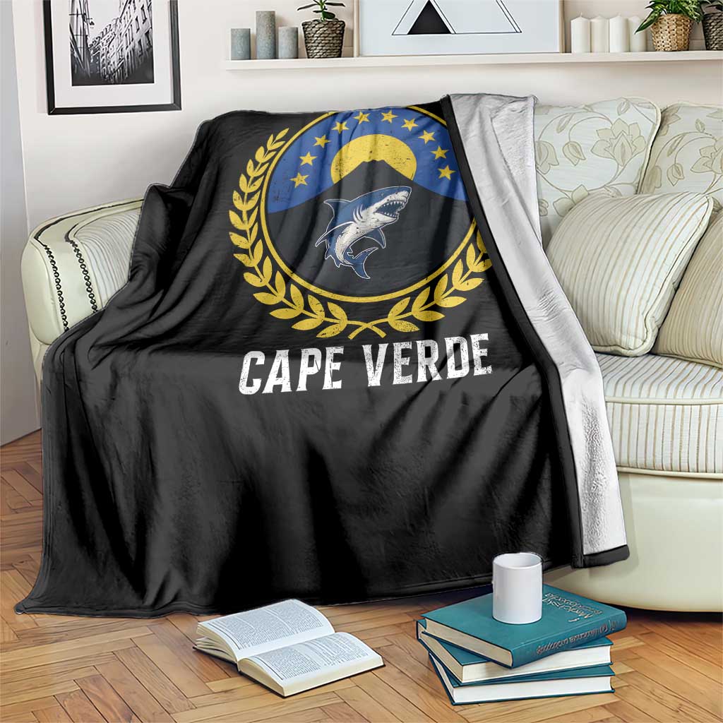 Cape Verde Volcano Blue Sharks Gold Laurel Crest Graphic Throw Blanket Retro Cabo Verde Heritage Pride