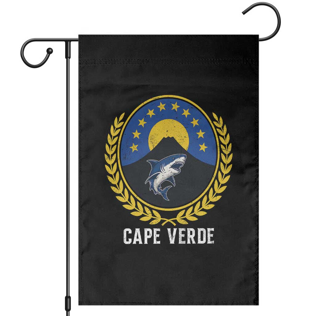 Cape Verde Volcano Blue Sharks Gold Laurel Crest Graphic Garden Flag Retro Cabo Verde Heritage Pride