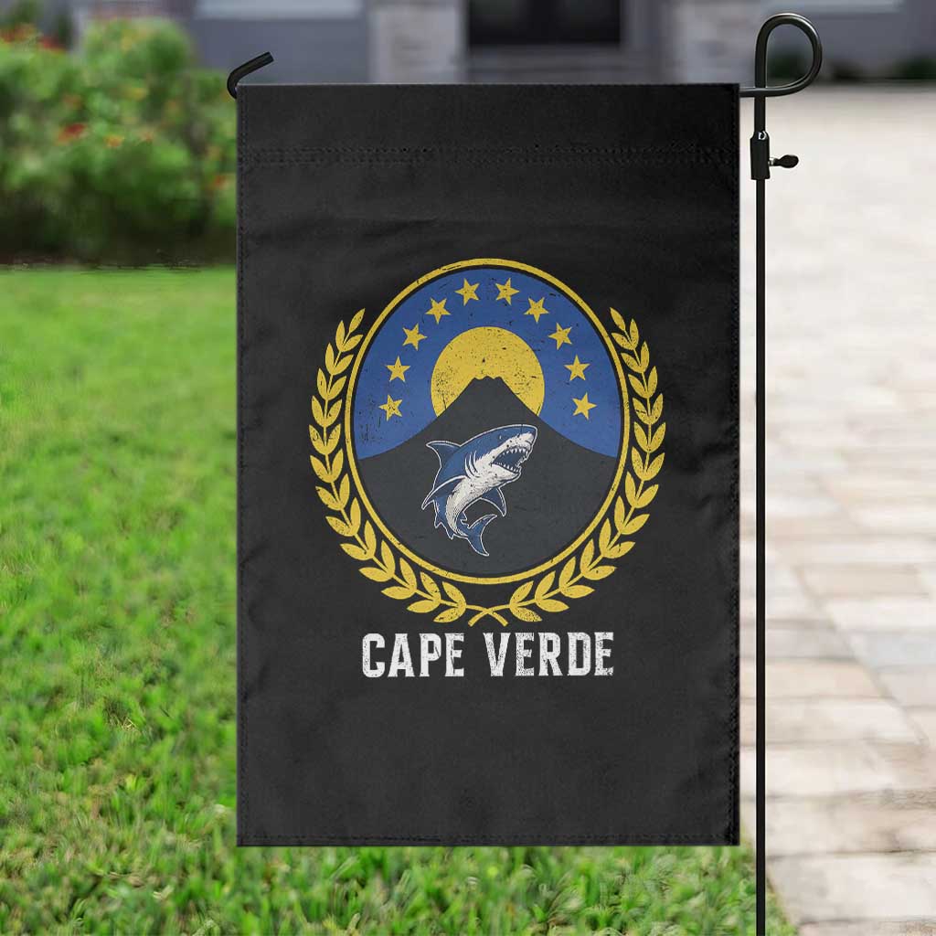 Cape Verde Volcano Blue Sharks Gold Laurel Crest Graphic Garden Flag Retro Cabo Verde Heritage Pride