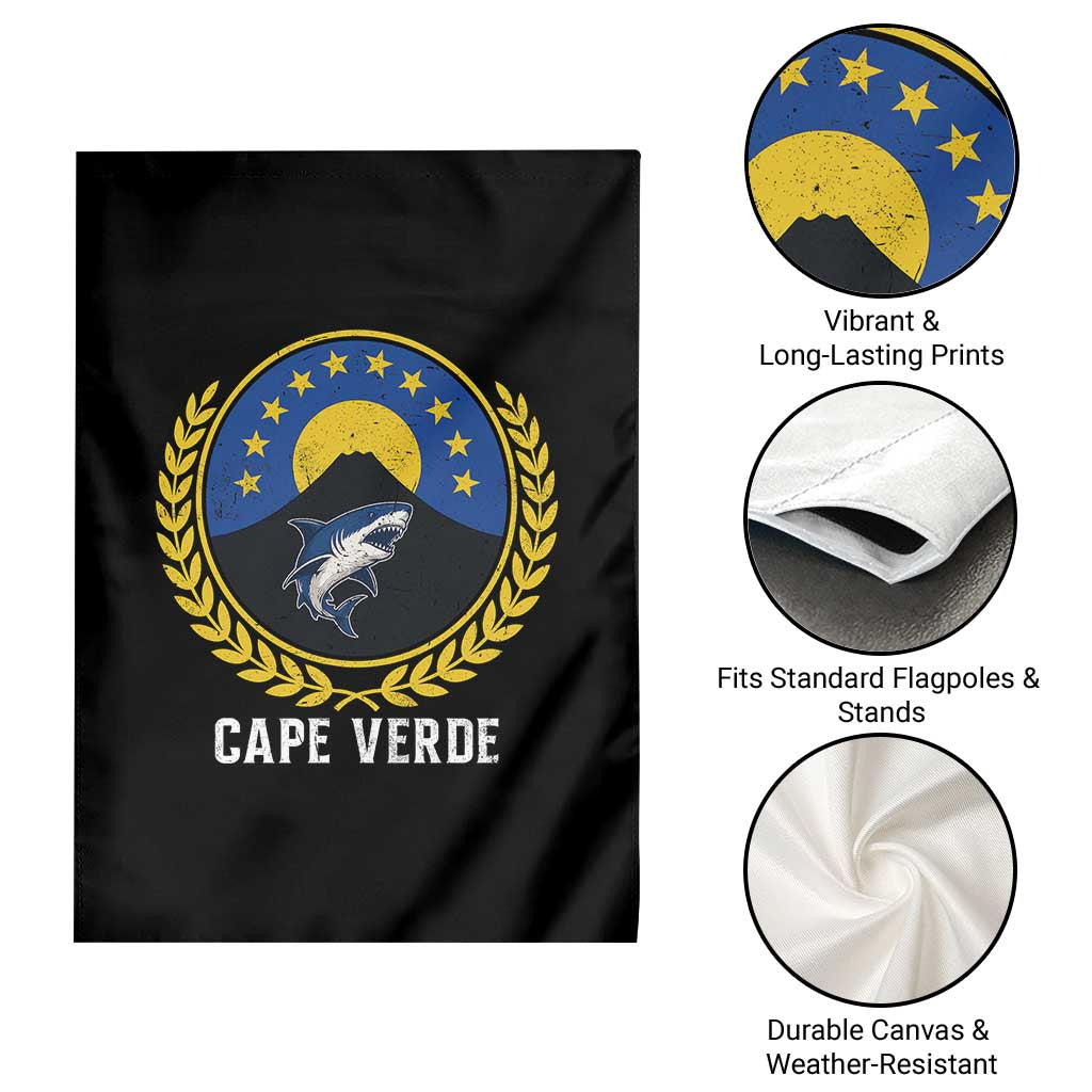 Cape Verde Volcano Blue Sharks Gold Laurel Crest Graphic Garden Flag Retro Cabo Verde Heritage Pride