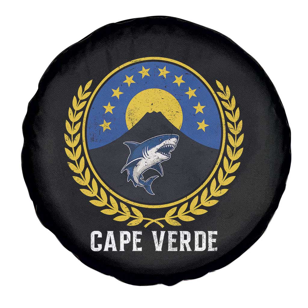 Cape Verde Volcano Blue Sharks Gold Laurel Crest Graphic Spare Tire Cover Retro Cabo Verde Heritage Pride