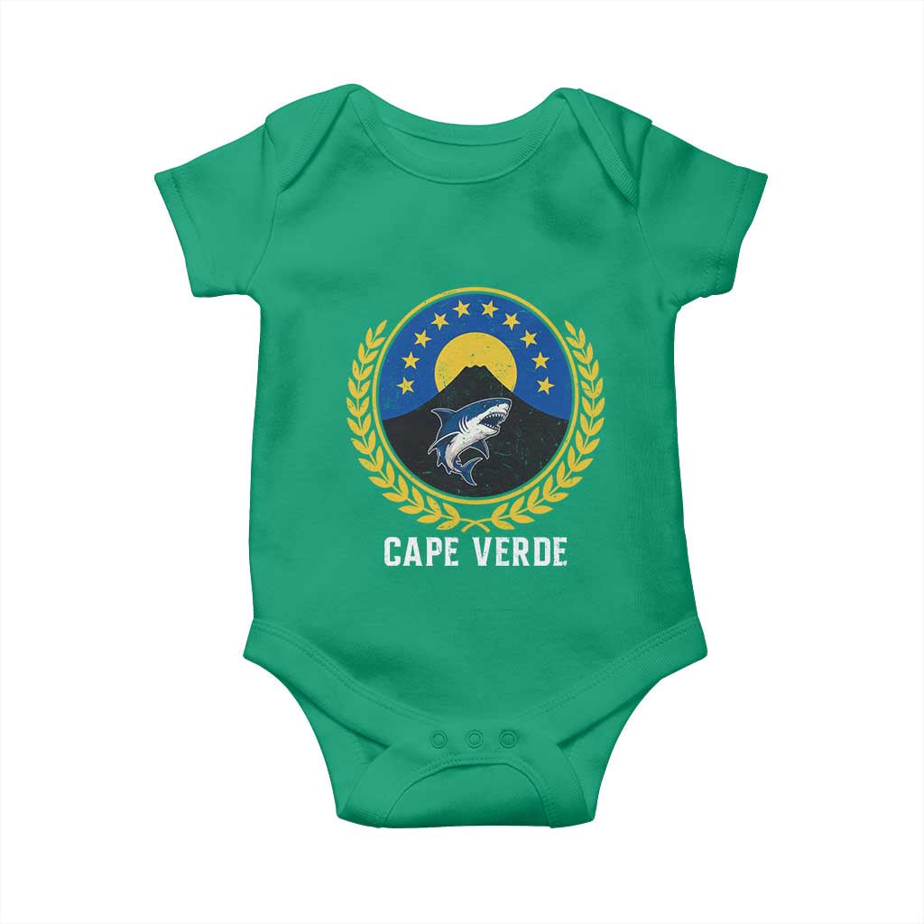 Cape Verde Volcano Blue Sharks Gold Laurel Crest Graphic Baby Onesie Retro Cabo Verde Heritage Pride