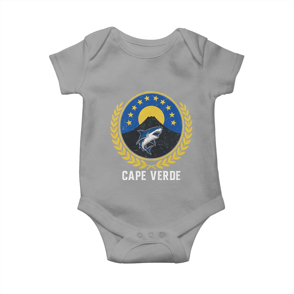 Cape Verde Volcano Blue Sharks Gold Laurel Crest Graphic Baby Onesie Retro Cabo Verde Heritage Pride