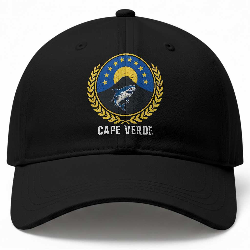Cape Verde Volcano Blue Sharks Gold Laurel Crest Graphic Baseball Cap Retro Cabo Verde Heritage Pride