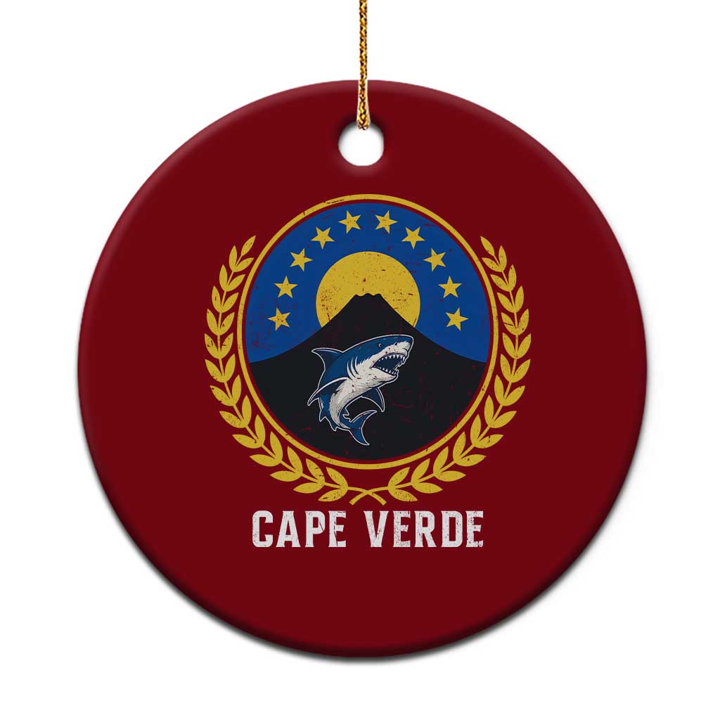 Cape Verde Volcano Blue Sharks Gold Laurel Crest Graphic Ceramic Ornament Retro Cabo Verde Heritage Pride
