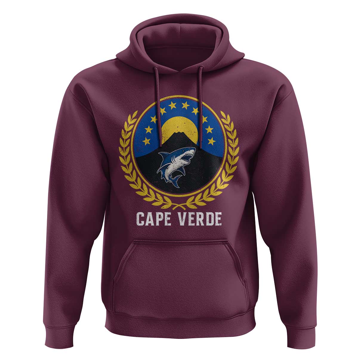 Cape Verde Volcano Blue Sharks Gold Laurel Crest Graphic Hoodie Retro Cabo Verde Heritage Pride