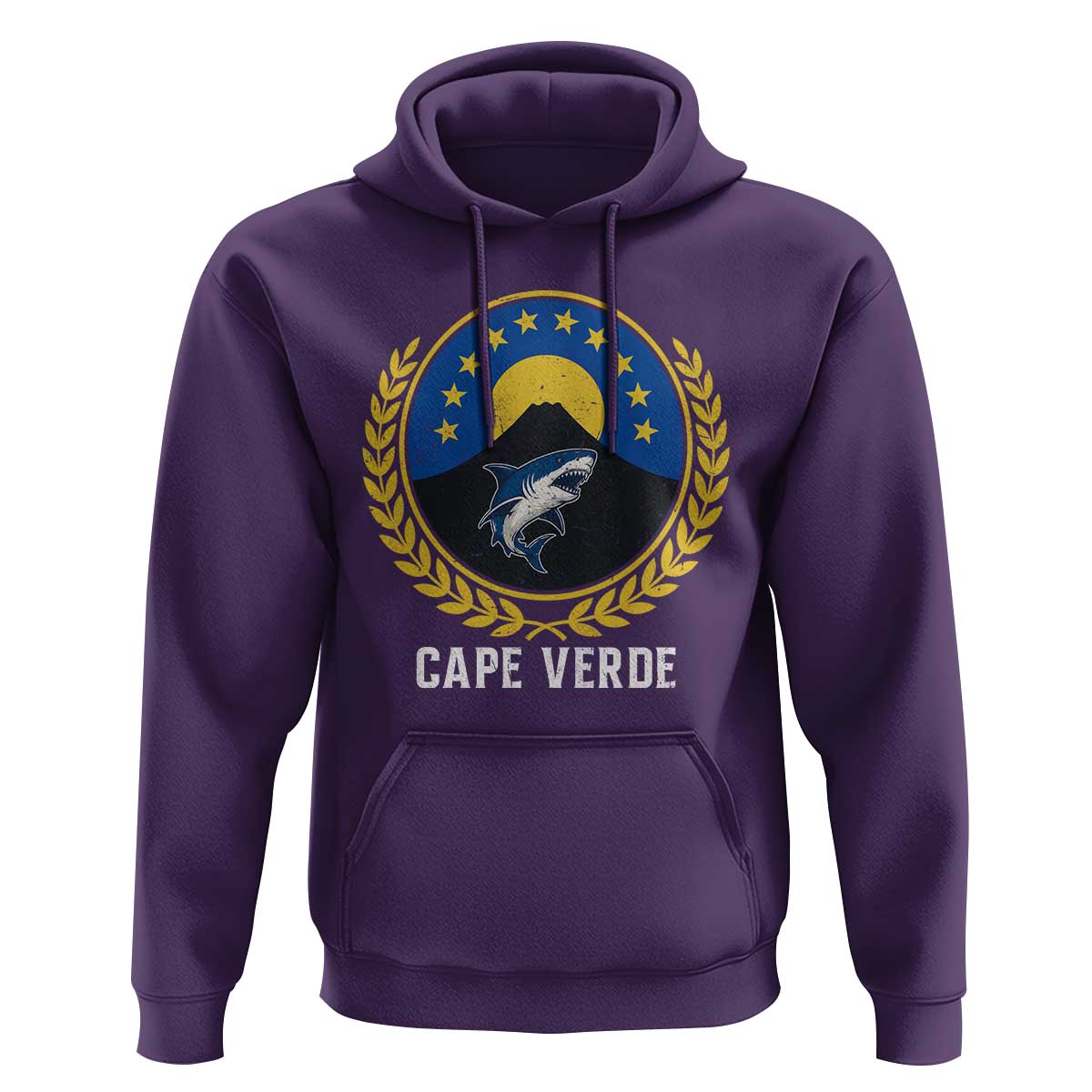 Cape Verde Volcano Blue Sharks Gold Laurel Crest Graphic Hoodie Retro Cabo Verde Heritage Pride