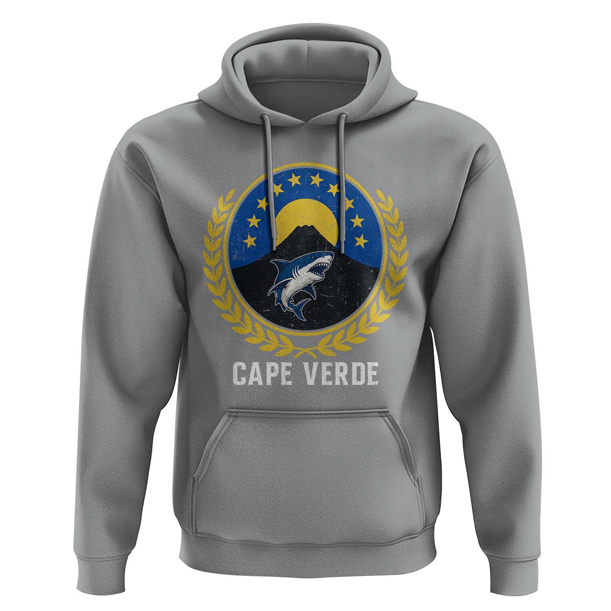 Cape Verde Volcano Blue Sharks Gold Laurel Crest Graphic Hoodie Retro Cabo Verde Heritage Pride