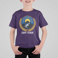 Cape Verde Volcano Blue Sharks Gold Laurel Crest Graphic T Shirt For Kid Retro Cabo Verde Heritage Pride