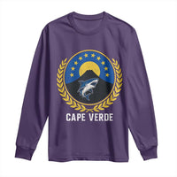Cape Verde Volcano Blue Sharks Gold Laurel Crest Graphic Long Sleeve Shirt Retro Cabo Verde Heritage Pride