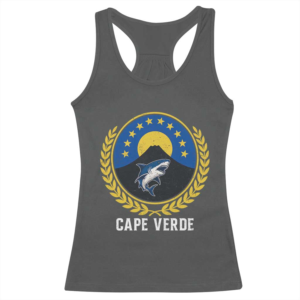 Cape Verde Volcano Blue Sharks Gold Laurel Crest Graphic Racerback Tank Top Retro Cabo Verde Heritage Pride